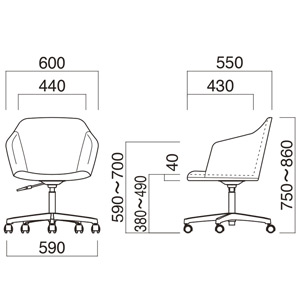 アニマA-SC（ガス圧昇降/回転式）サイズ