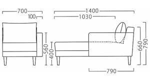 シェスタ左・右カウチサイズ