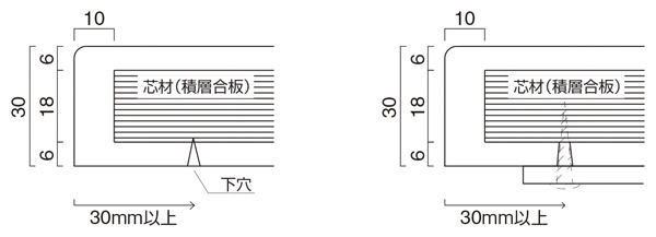 人工大理石天板 ビス固定図